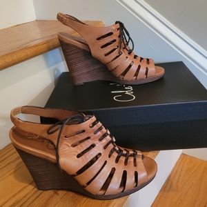 NEW Cole Haan Women's Tan Leather Laceup Wedge Sandals